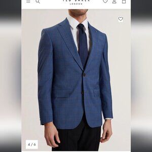 TED BAKER |JAY Textured Woven Wool Suit Jacket Blazer Navy Check Sz 40S